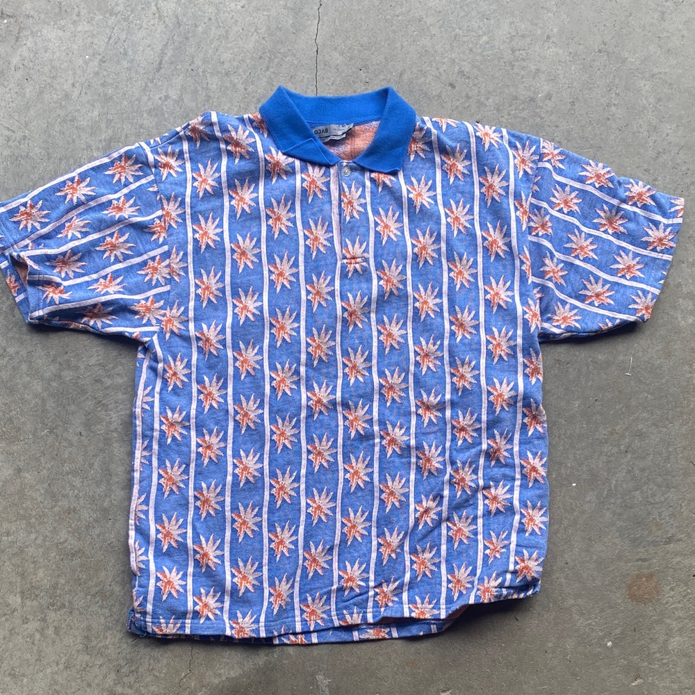 Simons Blue and Pink Floral Polo Shirt
